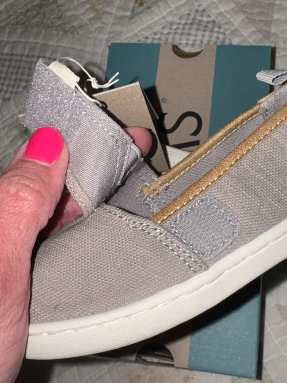 TOMS Tiny Alpargata Slip-On Shoes Gray Organic Cotton Size 8 Toddler NWT